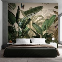 Lush green banana leaf wallpaper – Tropical jungle mural