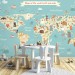 Kids world map Animals wall mural Boys room wall decal