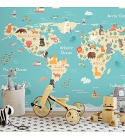 Kids world map Animals wall mural Boys room wall decal
