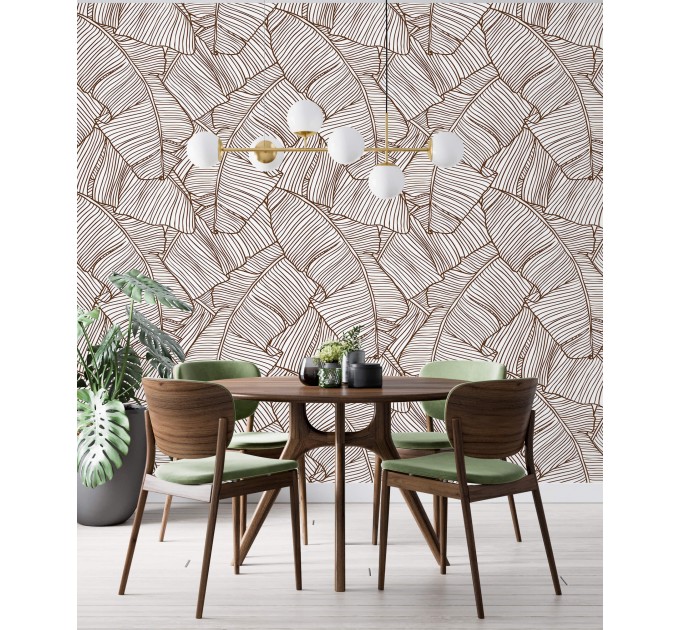 Wallpaper large banana leaves linear neutral foliage