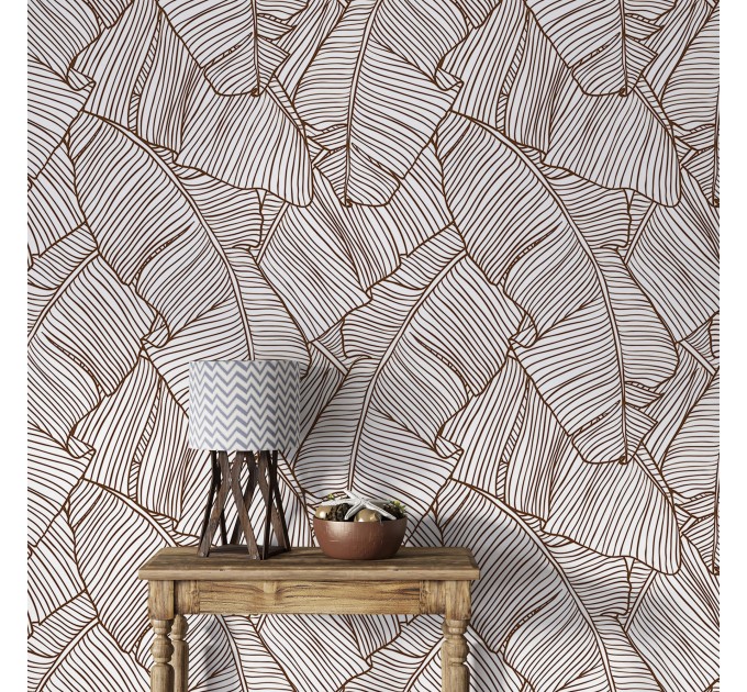 Wallpaper large banana leaves linear neutral foliage