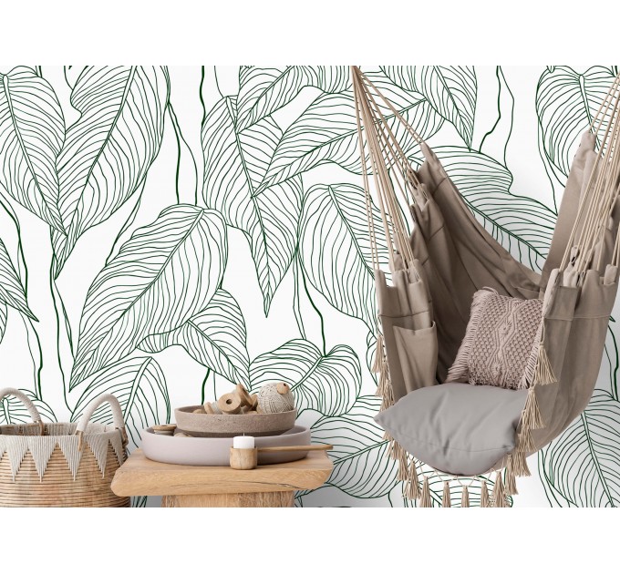 Wallpaper minimalist linear leaves, custom color