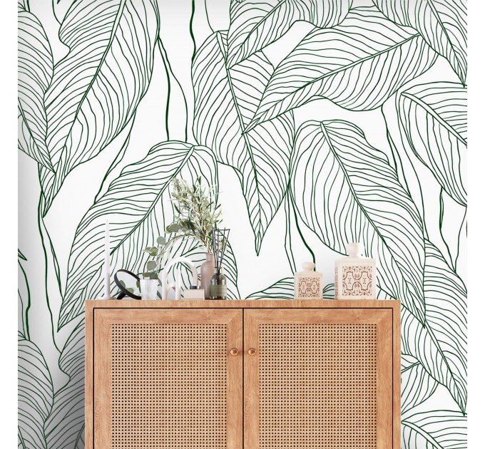 Wallpaper minimalist linear leaves, custom color