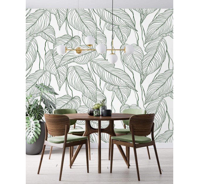 Wallpaper minimalist linear leaves, custom color