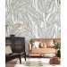Wallpaper minimalist linear leaves, custom color